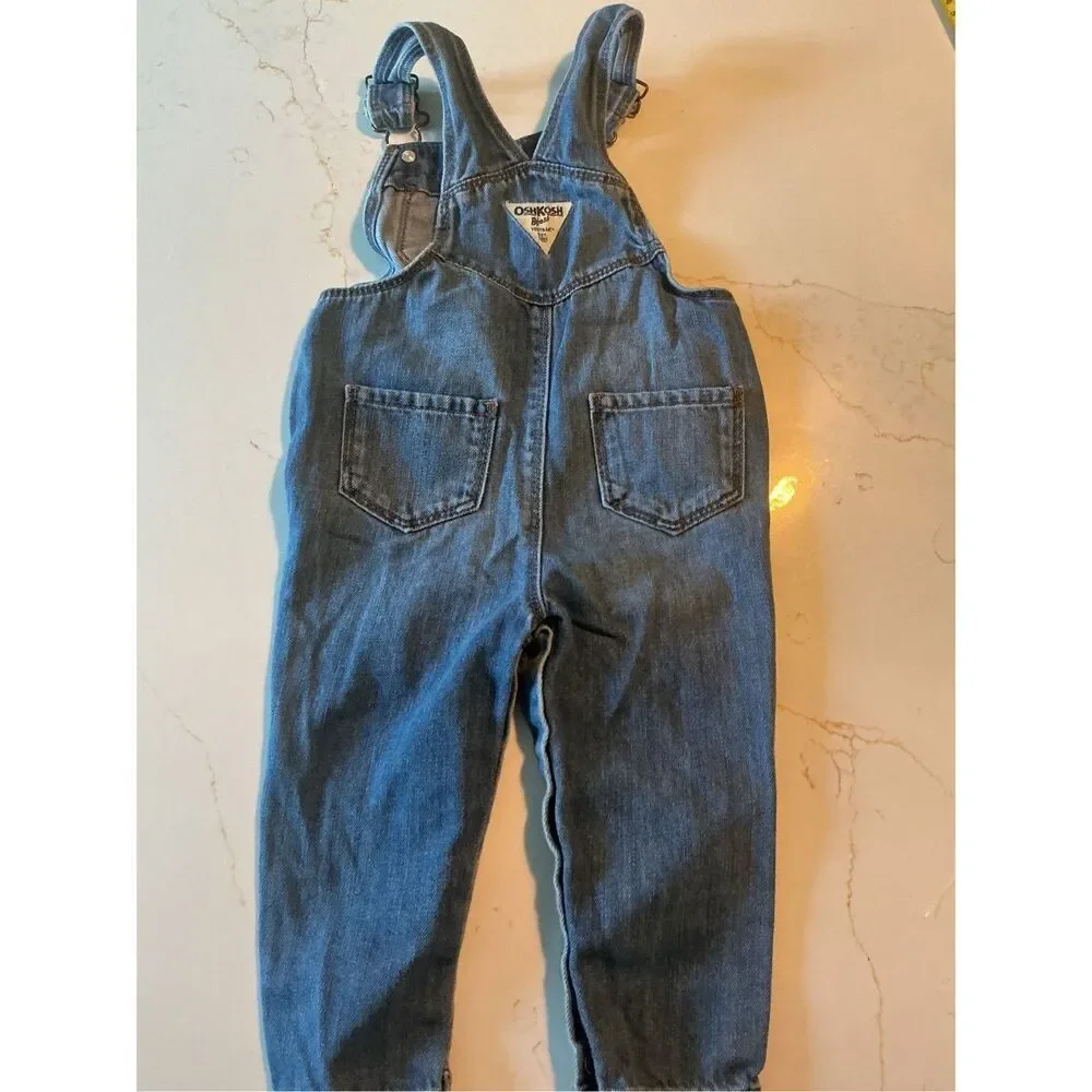 OshKosh Bgosh Overalls Sz 18 mo Denim Embroidered Hearts Flowers